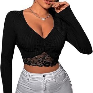 Black Lace Detail Crop Top